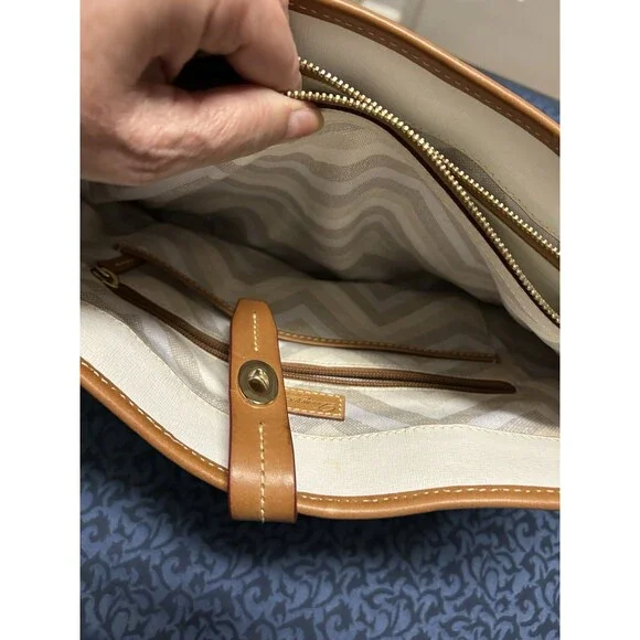 Dooney & Bourke Shelby Shopper Tote Gray Tan Leather Shoulder Bag Satchel Purse - Picture 7 of 16